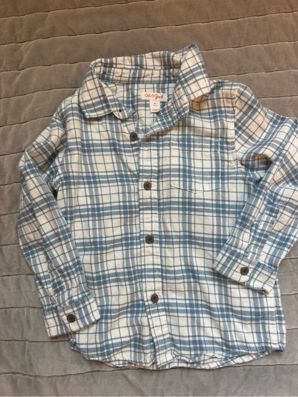 Boys  Blue Plaid Cotton Button-Down Shirt (4T)